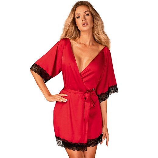 Obsessive Sensuelia robe szlafrok, Kolor czerwony, Rozmiar S/M, Obsessive ze sklepu Intymna w kategorii Szlafroki damskie - zdjęcie 157543493