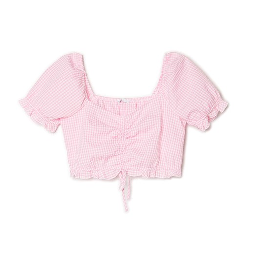 Cropp - Różowa bluzka crop top w kratkę - różowy ze sklepu Cropp w kategorii Bluzki damskie - zdjęcie 157552151
