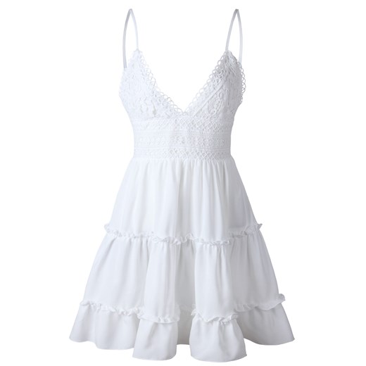 Zmysłowa sukienka z koronką i falbanami biała Juliett M/38 E-Shop