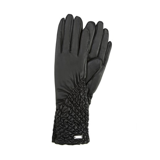 Damskie rękawiczki skórzane marszczone czarne ze sklepu WITTCHEN w kategorii Rękawiczki damskie - zdjęcie 157562531