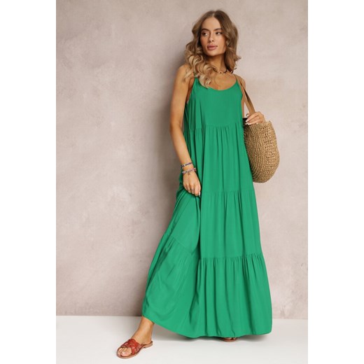Zielona Sukienka Maxi z Wiskozy na Ramiączkach Avaja ze sklepu Renee odzież w kategorii Sukienki - zdjęcie 157563874