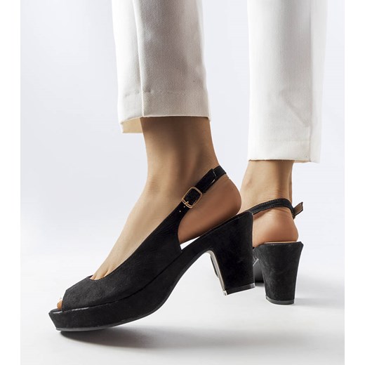 Czarne sandały na słupku Dionne ze sklepu gemre w kategorii Sandały damskie - zdjęcie 157573051