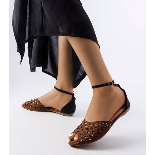 Brązowe ażurowe sandały z cyrkoniami Avice ze sklepu gemre w kategorii Sandały damskie - zdjęcie 157573931