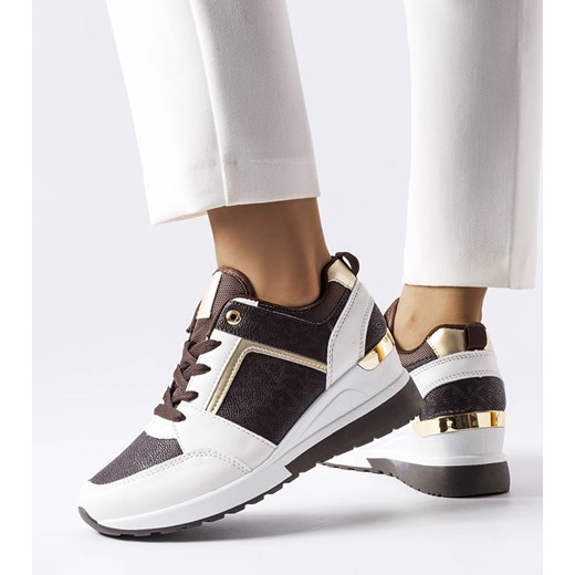 Brązowo-białe sneakersy na koturnie Desche ze sklepu gemre w kategorii Buty sportowe damskie - zdjęcie 157575300