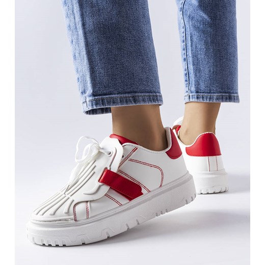 Biało-czerwone sneakersy na platformie Binet ze sklepu gemre w kategorii Trampki damskie - zdjęcie 157576182