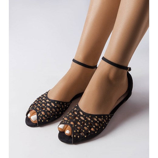 Czarne ażurowe sandały z cyrkoniami Avice ze sklepu gemre w kategorii Sandały damskie - zdjęcie 157576313