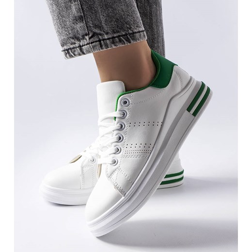 Białe sneakersy z zielonym akcentem Davisson ze sklepu gemre w kategorii Trampki damskie - zdjęcie 157577720