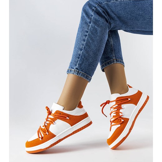 Pomarańczowe sneakersy łączone materiały Hila ze sklepu gemre w kategorii Buty sportowe damskie - zdjęcie 157579763