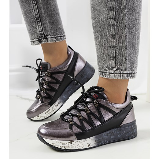 Szare metaliczne sneakersy Ballard ze sklepu gemre w kategorii Buty sportowe damskie - zdjęcie 157580290