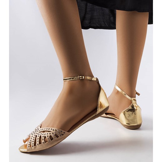 Beżowe ażurowe sandały z cyrkoniami Aubrette ze sklepu gemre w kategorii Sandały damskie - zdjęcie 157581033