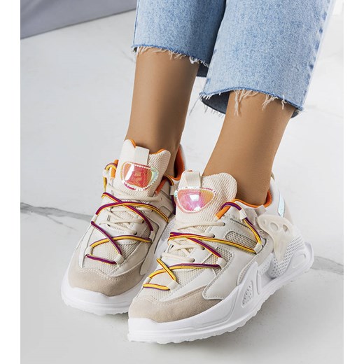 Beżowe sneakersy z łączonych materiałów Traci ze sklepu gemre w kategorii Buty sportowe damskie - zdjęcie 157581240