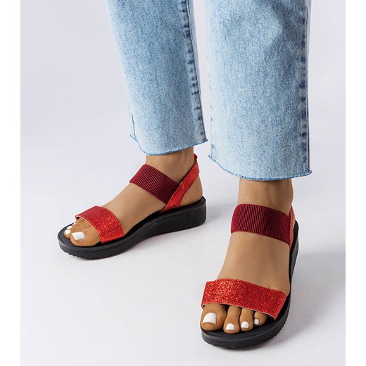Czerwone brokatowe sandały Amathousa ze sklepu gemre w kategorii Sandały damskie - zdjęcie 157581431