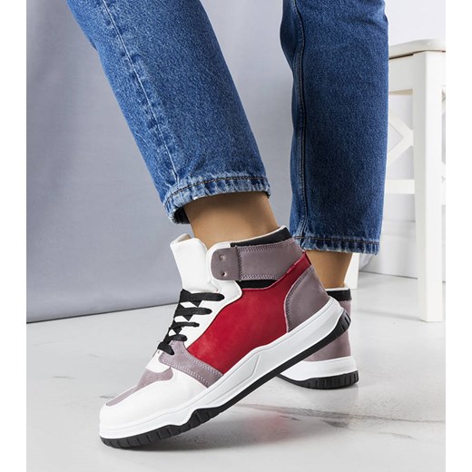 Biało-czerwone sneakersy za kostkę Elizabeth ze sklepu gemre w kategorii Buty sportowe damskie - zdjęcie 157582890