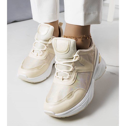 Beżowe sneakersy z metalicznymi wstawkami Ruais ze sklepu gemre w kategorii Buty sportowe damskie - zdjęcie 157583120