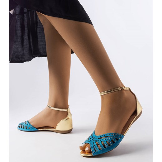 Niebieskie sandały z cyrkoniami Aubrette ze sklepu gemre w kategorii Balerinki - zdjęcie 157583262