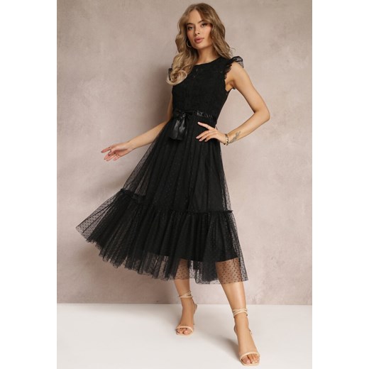 Czarna Taliowana Sukienka z Tiulową Spódnicą i Górą z Koronki Darela ze sklepu Renee odzież w kategorii Sukienki - zdjęcie 157585150