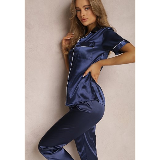 Granatowy Komplet Piżamowy Hekinca ze sklepu Renee odzież w kategorii Piżamy damskie - zdjęcie 157586203
