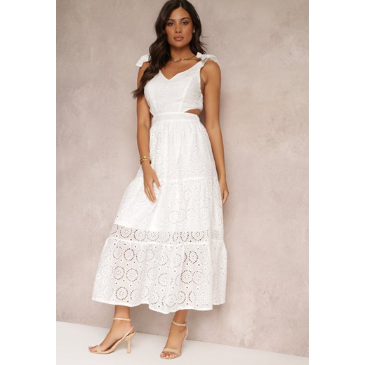 Biała Haftowana Sukienka Maxi na Ramiączkach z Wycięciami Nalila ze sklepu Renee odzież w kategorii Sukienki - zdjęcie 157593231