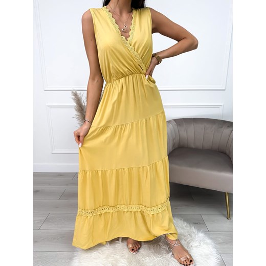 Musztardowa Sukienka Maxi Modnakiecka.pl XL/2XL ModnaKiecka.pl