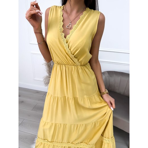 Musztardowa Sukienka Maxi Modnakiecka.pl XL/2XL ModnaKiecka.pl
