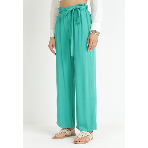 Zielone Spodnie Szerokie Pheriko ze sklepu Born2be Odzież w kategorii Spodnie damskie - zdjęcie 157611912