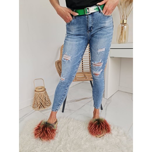 spodnie jeansowe jumbo jeans  m.sara z zielonym paskiem ze sklepu STYLOWO w kategorii Jeansy damskie - zdjęcie 157617292