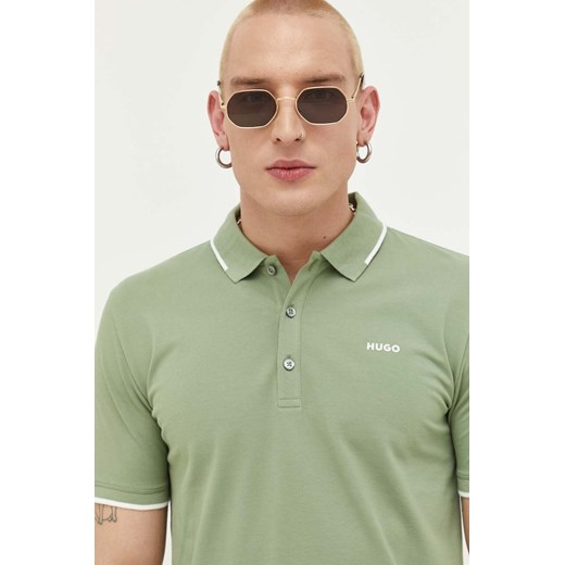 HUGO polo męski kolor zielony gładki 50467344 ze sklepu ANSWEAR.com w kategorii T-shirty męskie - zdjęcie 157622814