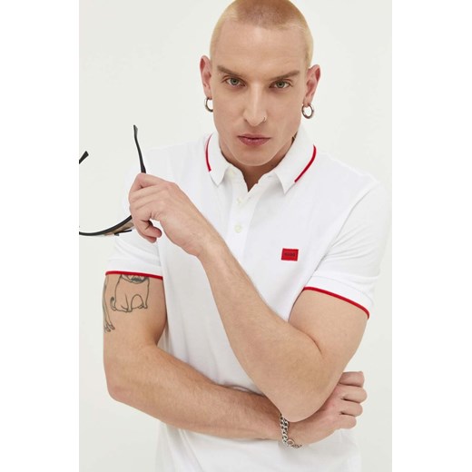 HUGO polo bawełniane kolor biały gładki 50490775 ze sklepu ANSWEAR.com w kategorii T-shirty męskie - zdjęcie 157622824