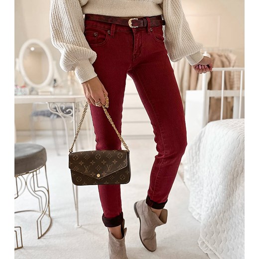 Czerwone elastyczne spodnie z paskiem Rocher ze sklepu gemre w kategorii Spodnie damskie - zdjęcie 157623034
