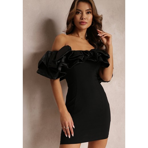 Czarna Dopasowana Sukienka Mini z Falbanami Denime ze sklepu Renee odzież w kategorii Sukienki - zdjęcie 157624074