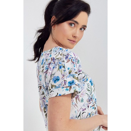 Koszula nocna damska w kwiatowy print 173, Kolor biało-niebieski, Rozmiar S, Cana ze sklepu Intymna w kategorii Koszule nocne - zdjęcie 157629134