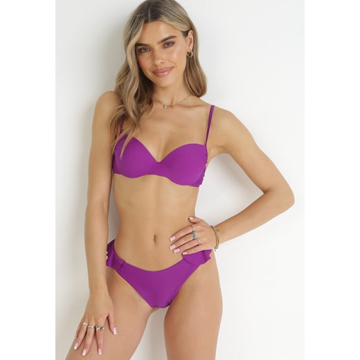 Ciemnofioletowe Bikini na Cienkich Ramiączkach z Falbanką Ferntia XL okazja Born2be Odzież
