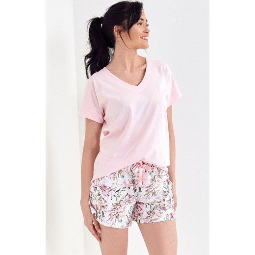 Piżama damska na krótki rękaw i krótkie nogawki 168, Kolor różowy-wzór, Rozmiar Cana L Intymna