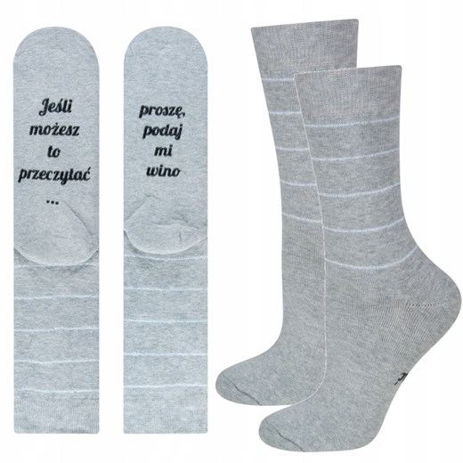 Skarpetki długie damskie szare SOXO z napisami bawełniane śmieszne frotte ze sklepu Sklep SOXO w kategorii Skarpetki damskie - zdjęcie 157633754