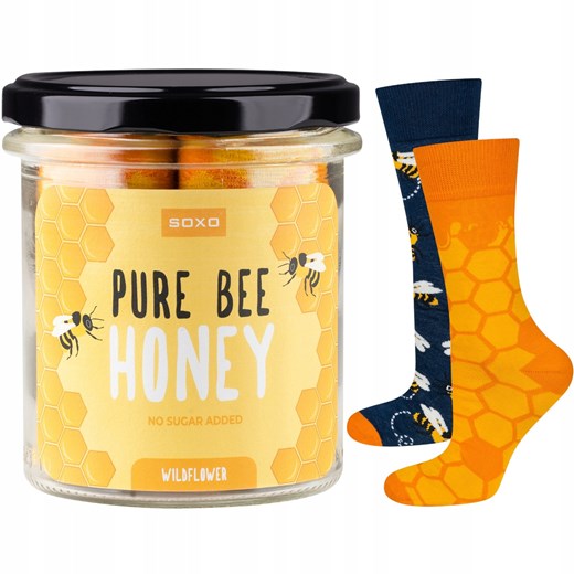 Skarpetki męskie kolorowe SOXO GOOD STUFF Pure bee Honey w słoiku śmieszne bawełniane ze sklepu Sklep SOXO w kategorii Skarpetki męskie - zdjęcie 157634054