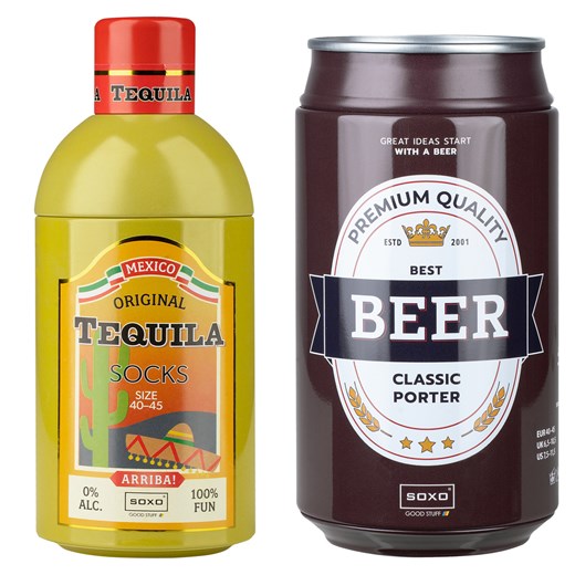 Zestaw 2x Skarpetki męskie kolorowe SOXO GOOD STUFF Tequila w butelce i piwo w puszce śmieszne bawełniane ze sklepu Sklep SOXO w kategorii Skarpetki męskie - zdjęcie 157634081