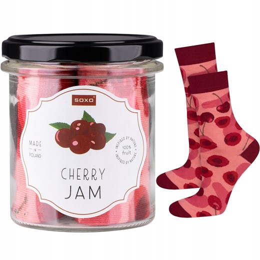 Skarpetki damskie różowe SOXO cherry jam w słoiku ze sklepu Sklep SOXO w kategorii Skarpetki damskie - zdjęcie 157634152
