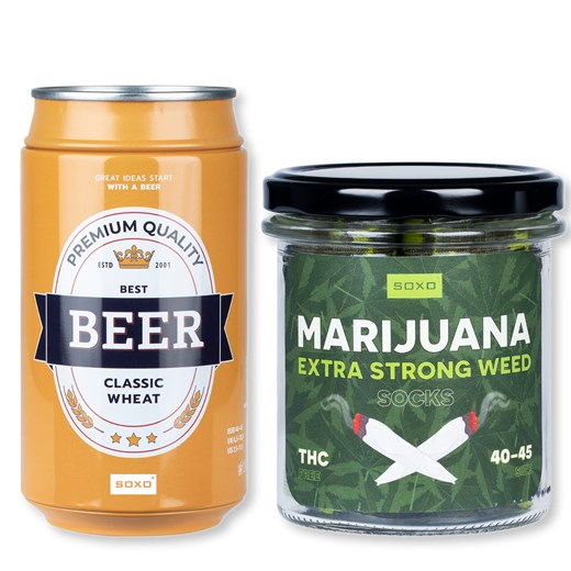 Zestaw 2x Skarpetki Męskie SOXO | Dzień Chłopaka | Marijuana w słoiku | Piwo 40–45 Sklep SOXO