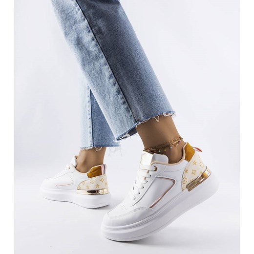 Białe sneakersy z beżowymi wstawkami Margarita ze sklepu gemre w kategorii Buty sportowe damskie - zdjęcie 157643202