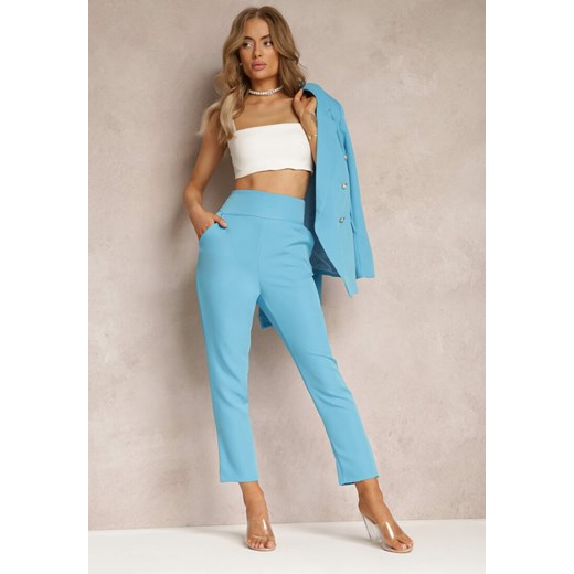 Niebieskie Materiałowe Spodnie Regular Pivolia ze sklepu Renee odzież w kategorii Spodnie damskie - zdjęcie 157645632