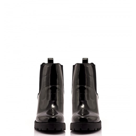 Czarne Botki Lacquered Black Boots born2be-pl czarny ekologiczne