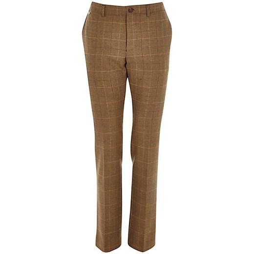 Brown smart check trousers river-island brazowy 