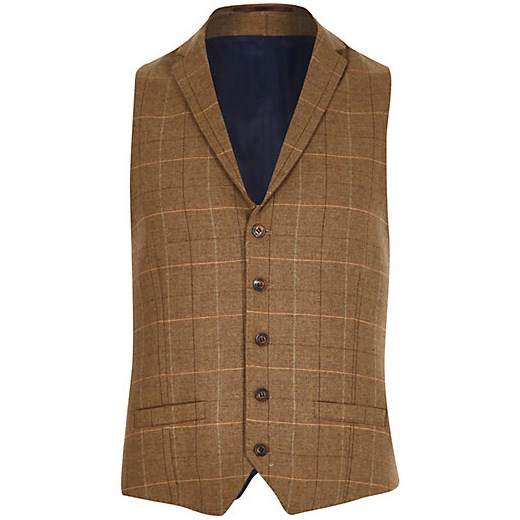 Brown check waistcoat river-island brazowy 