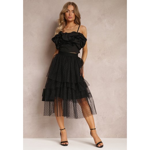 Czarna Tiulowa Spódnica z Falbankami Mairin ze sklepu Renee odzież w kategorii Spódnice - zdjęcie 158038563
