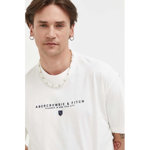 Abercrombie &amp; Fitch t-shirt bawełniany kolor beżowy z nadrukiem Abercrombie & Fitch XL ANSWEAR.com