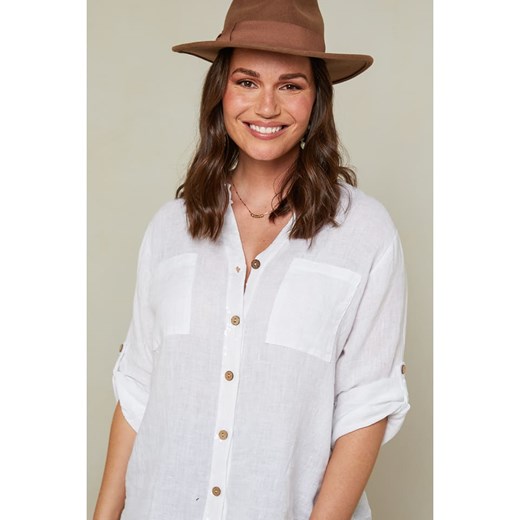 Curvy Lady Lniana bluzka w kolorze białym Curvy Lady 40/42 Limango Polska