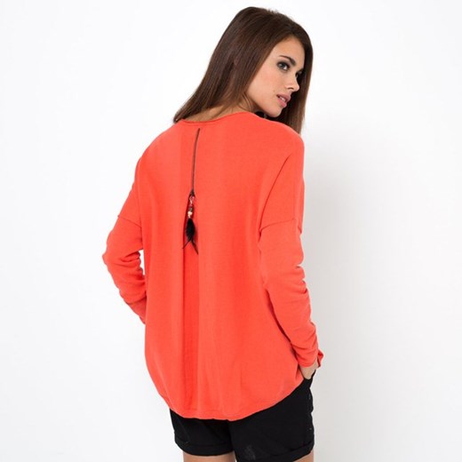 Sweter jednobarwny z piórkiem la-redoute-pl pomaranczowy bawełna