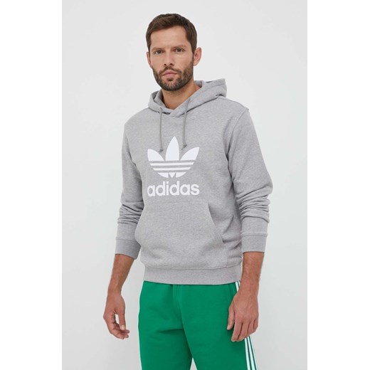 adidas Originals bluza bawełniana męska kolor szary z kapturem wzorzysta ze sklepu ANSWEAR.com w kategorii Bluzy męskie - zdjęcie 158457010