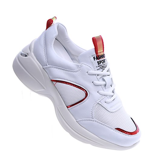 Białe sznurowane buty sportowe /D6-3 14259 T291/ ze sklepu Pantofelek24.pl w kategorii Buty sportowe damskie - zdjęcie 158457652