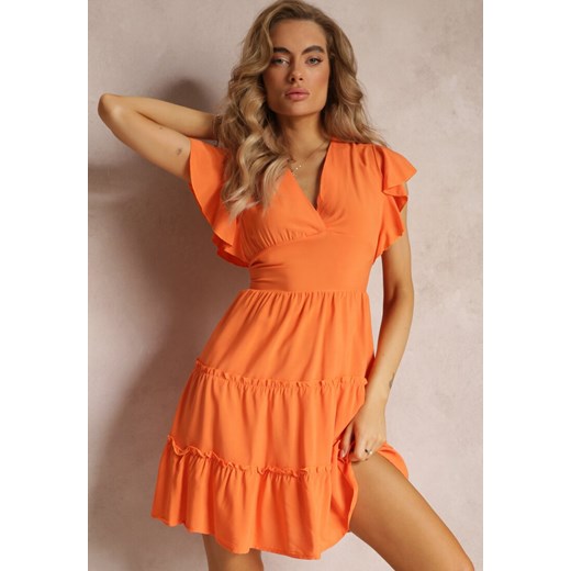 Pomarańczowa Taliowana Sukienka Mini Ozdobiona Falbankami Salleni ze sklepu Renee odzież w kategorii Sukienki - zdjęcie 158463592